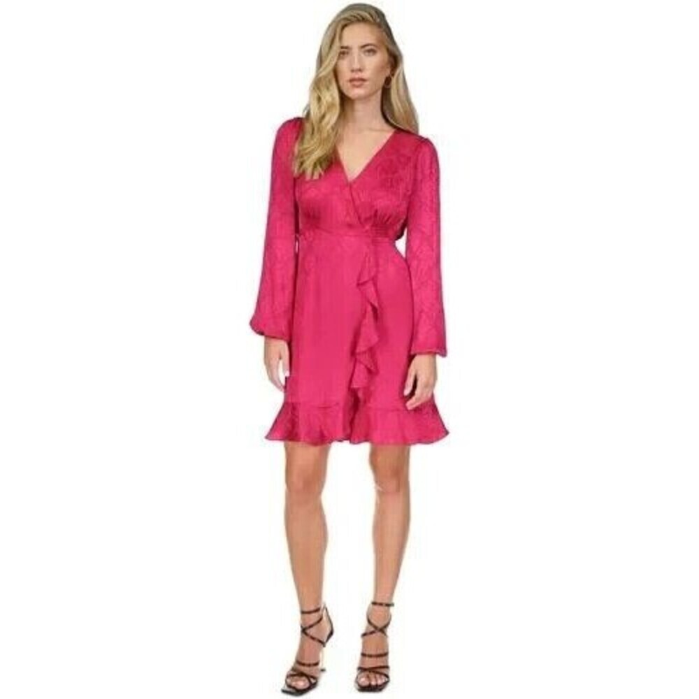 Michael Kors Women's Mini Dress Snake Print Jacquard Faux Wrap Deep Fuchsia 1X